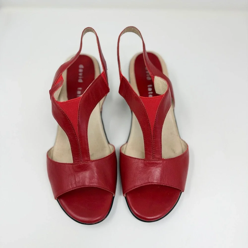 David Tate Womens 9.5 WW Red Leather T-Strap Slingback Sandals ARS17-402
